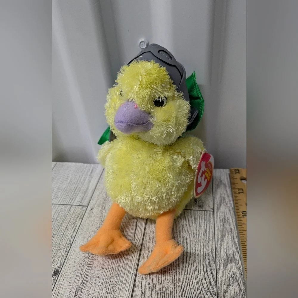 Ty Emma Stuffed Animal Yellow Duck with Green Cape